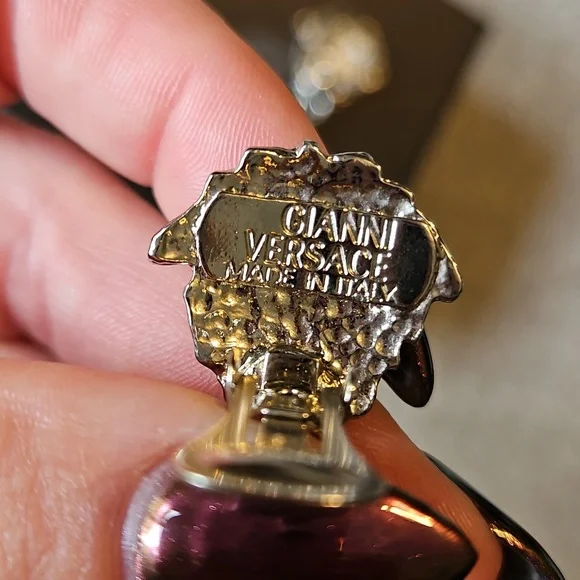 Versace Silver Black White Medusa Drop Clip Earrings Reversible